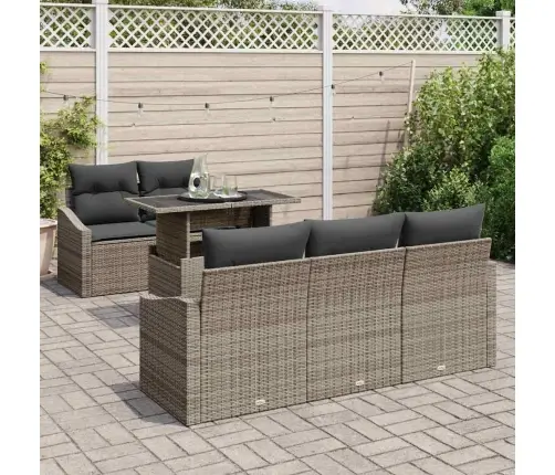 Sodo Sofų Rinkinys Su Saugykla 6 Pcs Pilka Poli Ratanas