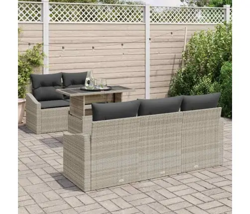 6 Daļu Dārza Dīvāna Komplekts Ar Spilveniem Gaiši Pelēkā Polietilēna Rotangpalmas Vidaxl