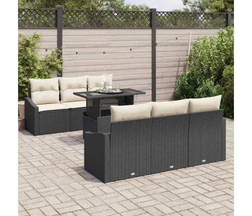 7 Daļu Dārza Dīvānu Komplekts Ar Spilveniem Melnā Poliratanā Vidaxl