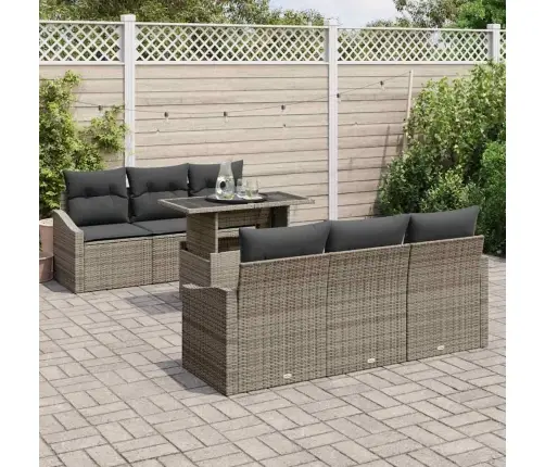 Sodo Sofų Rinkinys Su Saugykla 7 Pcs Pilka Poli Ratanas