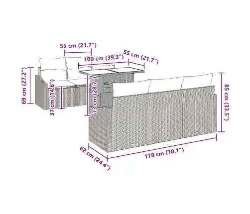 Sodo Sofų Rinkinys Su Saugykla 7 Pcs Pilka Poli Ratanas