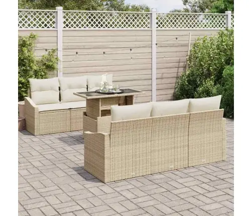 Sodo Sofų Rinkinys Su Saugykla 7 Pcs Smėlio Poli Ratanas