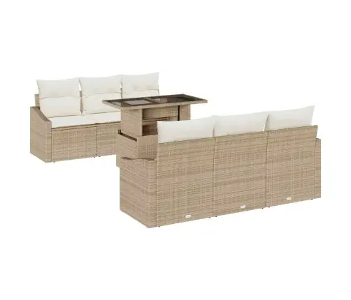 Sodo Sofų Rinkinys Su Saugykla 7 Pcs Smėlio Poli Ratanas