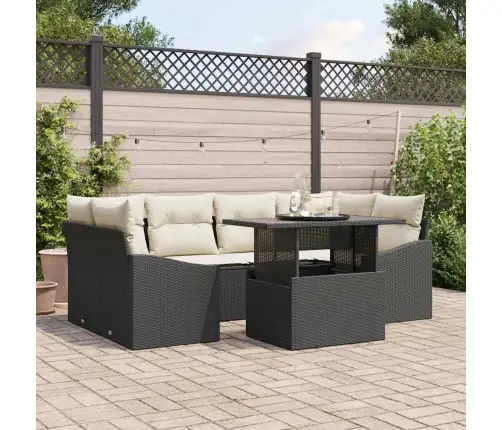 7 Gabalu Dārza Dīvānu Komplekts Ar Spilveniem Melnā Polietilēna Rotangpalma Vidaxl