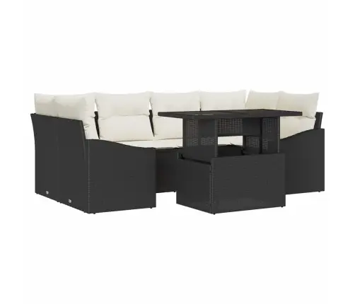 7 Gabalu Dārza Dīvānu Komplekts Ar Spilveniem Melnā Polietilēna Rotangpalma Vidaxl