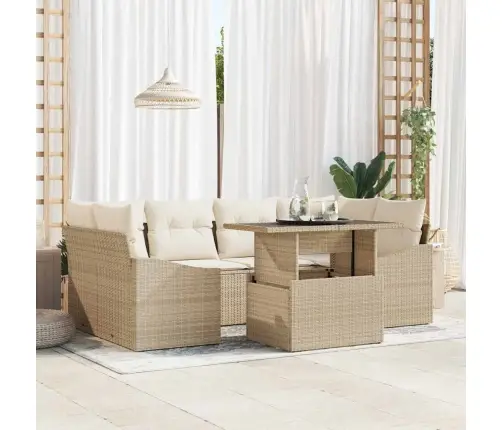 Dārza Dīvānu Komplekts 7 Pcs Bēša Poliūtu Rotangpalma Vidaxl