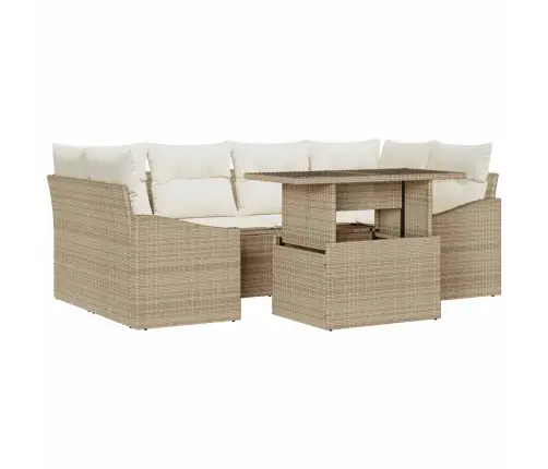 Dārza Dīvānu Komplekts 7 Pcs Bēša Poliūtu Rotangpalma Vidaxl