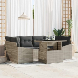 Sodo Sofų Rinkinys 7 Pcs Šviesiai Pilka Poli Ratanas