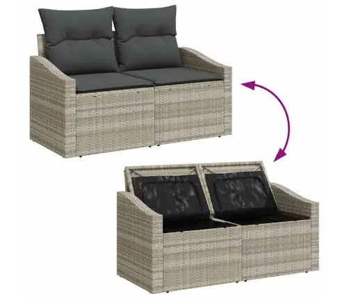 Sodo Sofų Rinkinys 7 Pcs Šviesiai Pilka Poli Ratanas