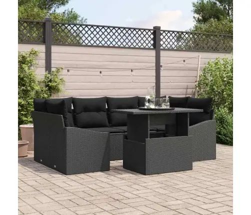 Sodo Sofų Rinkinys Su Saugykla 7 Pcs Juoda Poli Ratanas