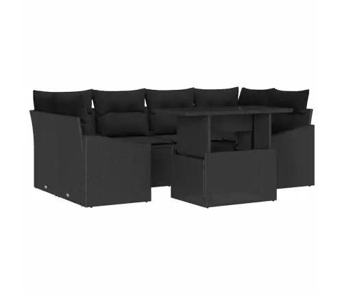 Sodo Sofų Rinkinys Su Saugykla 7 Pcs Juoda Poli Ratanas
