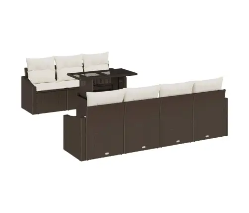 Sodo Sofų Rinkinys Su Pagalve 8 Pcs Ruda Poliratanas