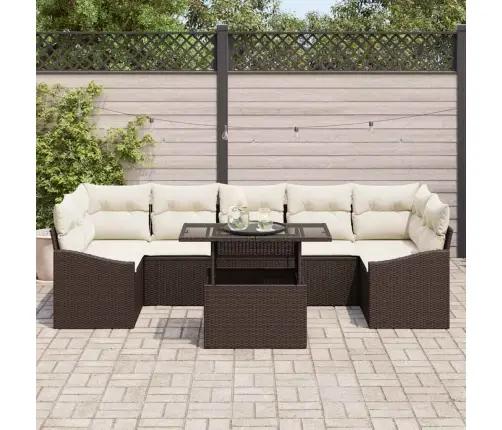 Sodo Sofų Rinkinys Su Saugykla 8 Pcs Ruda Poli Ratanas