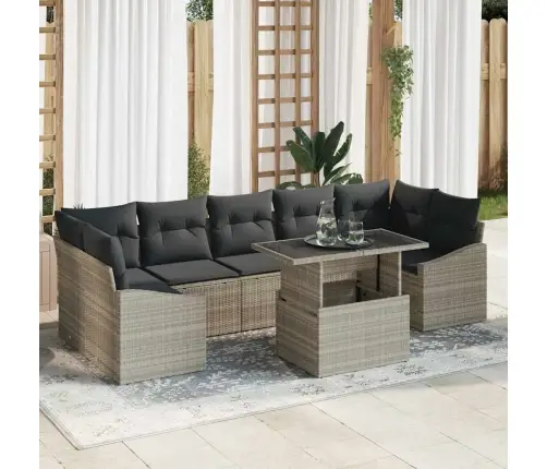 Sodo Sofų Rinkinys 8 Pcs Šviesiai Pilka Poli Ratanas