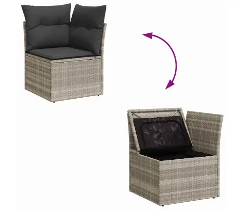 Sodo Sofų Rinkinys 8 Pcs Šviesiai Pilka Poli Ratanas