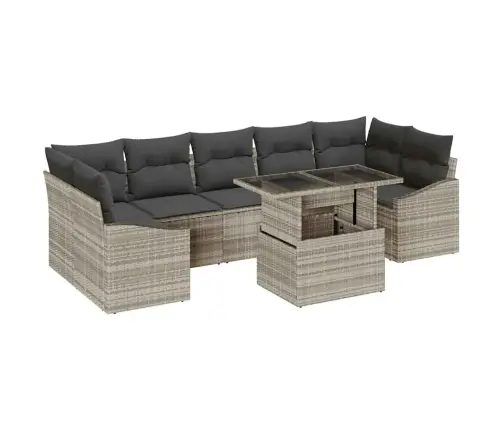 Sodo Sofų Rinkinys 8 Pcs Šviesiai Pilka Poli Ratanas