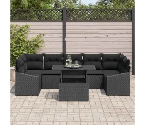 8 Daļu Dārza Dīvānu Komplekts Ar Spilveniem Melnā Poliratanā Vidaxl