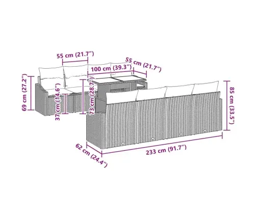 Aia Diivanikomplekt Padjaga Ladustamisega 9 Pcs Hall Polürotang