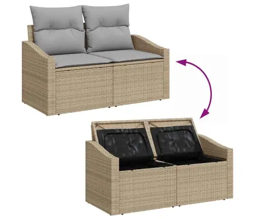 Sodo Sofų Rinkinys Su Saugykla 9 Pcs Smėlio Poli Ratanas
