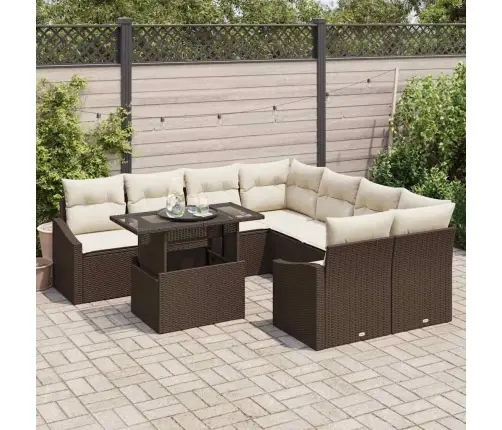 9 Daļu Dārza Dīvānu Komplekts Ar Spilveniem Brūnā Poliratanā Vidaxl