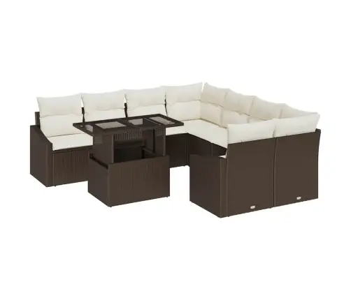 9 Daļu Dārza Dīvānu Komplekts Ar Spilveniem Brūnā Poliratanā Vidaxl