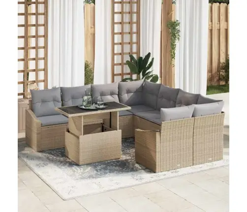 9 Daļu Dārza Dīvānu Komplekts Ar Spilveniem Bēšā Krāsā No Poli Rotangpalmas Vidaxl