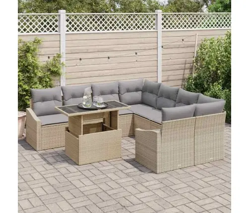 9 Daļu Dārza Dīvānu Komplekts Ar Spilveniem Bēšā Krāsā No Poli Rotangpalmas Vidaxl