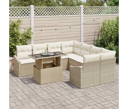 Sodo Sofų Rinkinys Su Saugykla 9 Pcs Smėlio Poli Ratanas