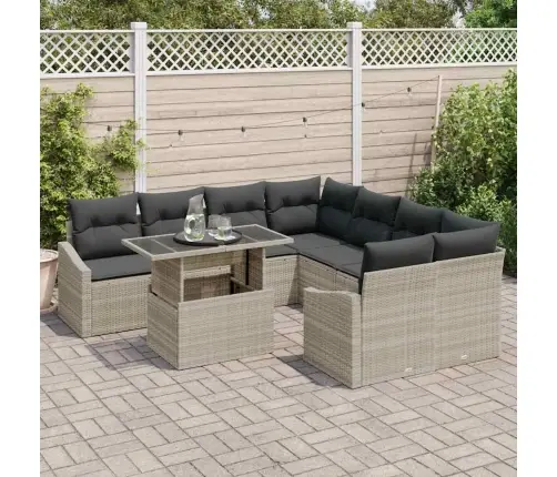 9 Daļu Dārza Dīvānu Komplekts Ar Spilveniem Gaiši Pelēkā Poliratanā Vidaxl