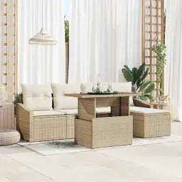 Dārza Dīvānu Komplekts Ar Spilvenu 6 Pcs Bēšs Un Krēms Vidaxl