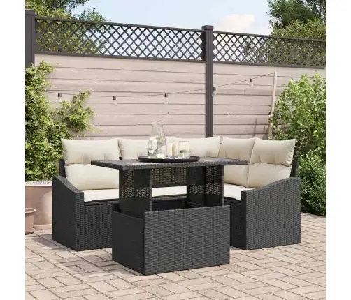 5 Daļu Dārza Dīvāna Komplekts Ar Spilveniem Melnā Polirahtanā Vidaxl