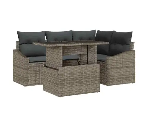 Sodo Sofų Rinkinys Su Pagalve Su Saugykla 5 Pcs Pilka