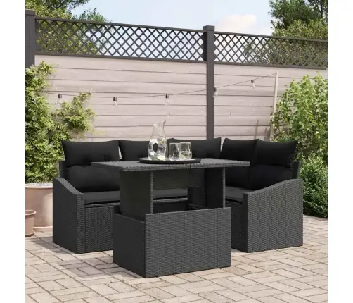 Sodo Sofų Rinkinys Su Pagalve Su Saugykla 5 Pcs Juoda