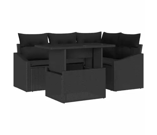 Sodo Sofų Rinkinys Su Pagalve Su Saugykla 5 Pcs Juoda