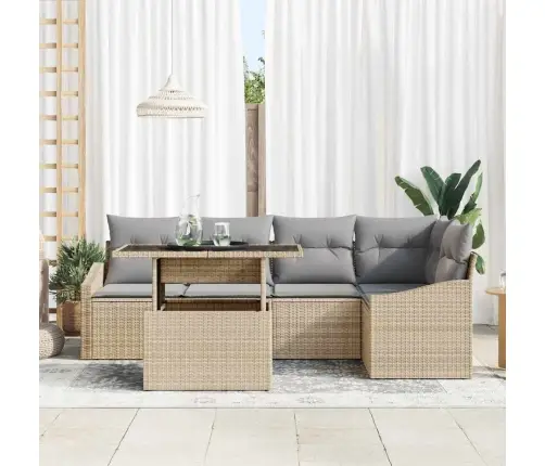 Sodo Sofų Rinkinys Su Pagalve 6 Pcs Bežinė Ir Šviesiai Pilka