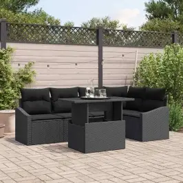 Dārza Dīvānu Komplekts Ar Spilvenu 6 Pcs Melna 100 X 55 X 73 Cm Vidaxl
