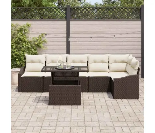 7 Daļīgu Dārza Dīvānu Komplekts Ar Spilveniem, Brūns Polyratan Vidaxl 7 Daļīgu Dārza Dīvānu Komplekts Ar Spilveniem, Brūns Polyratan Vidaxl