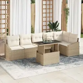 Dārza Dīvānu Komplekts 7 Pcs Bēšs Un Krēms 100 X 55 X 73 Cm Vidaxl