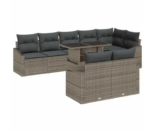 Sodo Sofų Rinkinys Su Pagalve Su Saugykla 9 Pcs Pilka