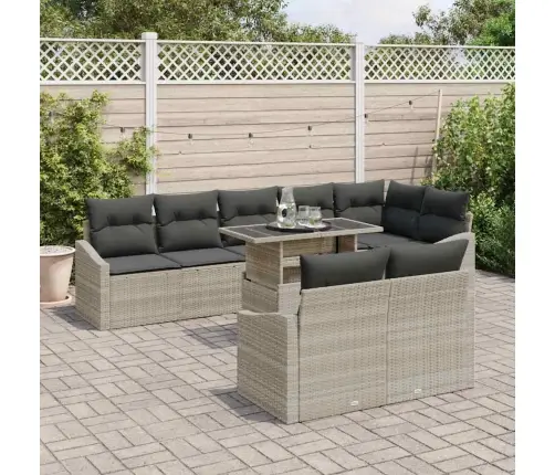 9 Gabalu Dārza Dīvānu Komplekts Ar Spilveniem Gaiši Pelēks Poliratan Vidaxl