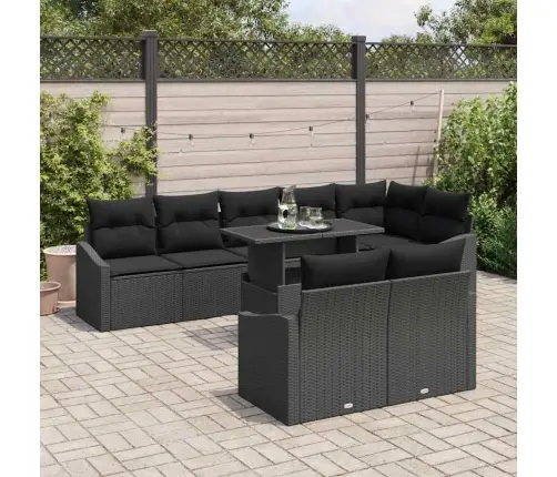 Sodo Sofų Rinkinys Su Pagalve Su Saugykla 9 Pcs Juoda