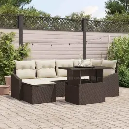Dārza Dīvānu Komplekts Ar Spilvenu 7 Pcs Brūns Un Krēma Vidaxl