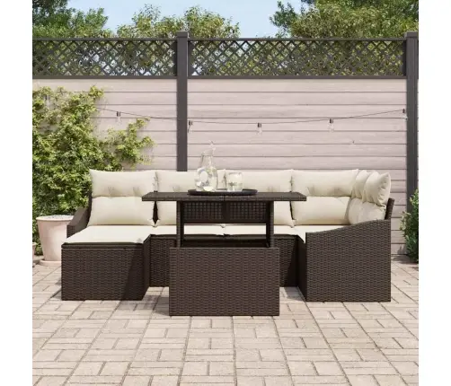 Sodo Sofų Rinkinys Su Pagalve 7 Pcs Ruda Ir Grietinėlė