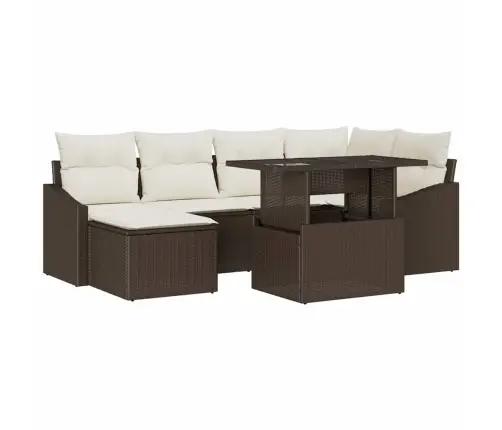 Sodo Sofų Rinkinys Su Pagalve 7 Pcs Ruda Ir Grietinėlė