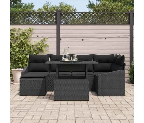 7 Daļu Dārza Dīvānu Komplekts Ar Spilveniem Melnā Poliratanā Vidaxl