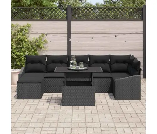 Sodo Sofų Rinkinys Su Pagalve Su Saugykla 8 Pcs Juoda