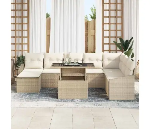 Sodo Sofų Rinkinys Su Pagalve 9 Pcs Bežinė Ir Kreminė