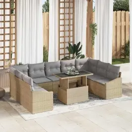 Dārza Dīvānu Komplekts Ar Spilvenu 10 Pcs Bēša Un Gaiši Pelēka Vidaxl