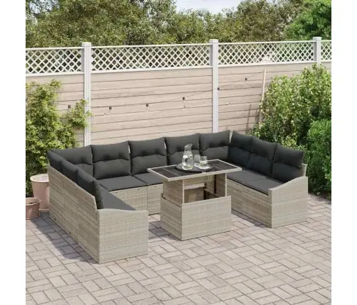 10 Daļu Dārza Dīvānu Komplekts Ar Spilveniem Gaiši Pelēkā Poliratanā Vidaxl