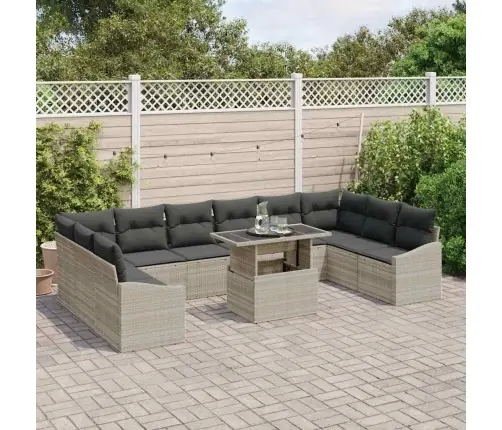 11 Gabalu Dārza Dīvāna Komplekts Ar Spilveniem, Gaiši Pelēks Poli Rotangpalma Vidaxl